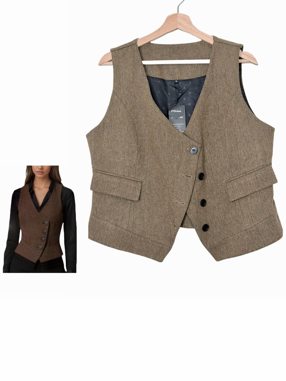 JYDress Suit Vest Herringbone Tweed Work Wear Slim Fit Waistcoat Sleeveless XL